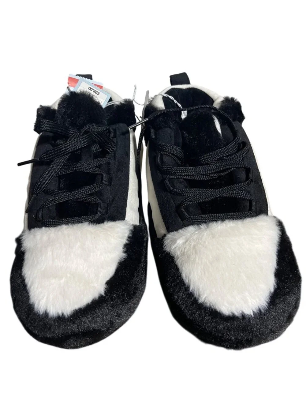 Cat & Jack Big Kids Journey Sneaker Slippers Size 4-5 Black White Plush Lace Up